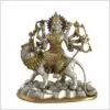 Durga auf Löwe Silbergold Frontansicht