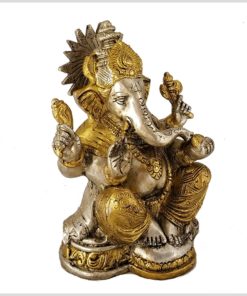 Ganesha mit Chakra Messing Silber Seitenansicht
