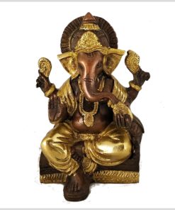 Sitzender Ganesha mit ausgestreckten Bein Messing Kupfer 18,5 cm vorne