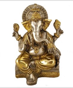 Sitzender Ganesha mit ausgestreckten Bein Messing Silber 18,5 cm