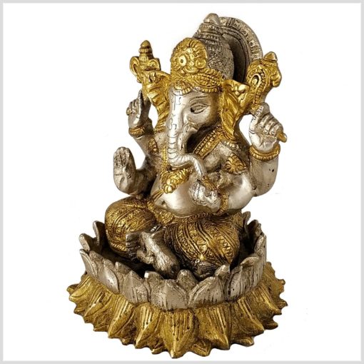 Ganesha auf Lotus 18,5cm Messing Silber Seitenansicht links