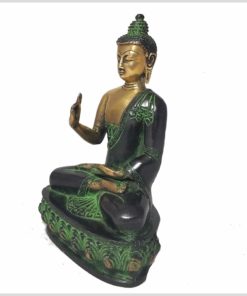 Lehrender Buddha Messing grüngold Seite