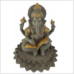 Ganesha im Lotus mit Buch Graugold Vorderansicht