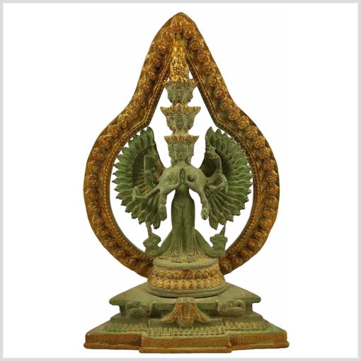 Chenrezig Avalokiteshvara Messing Mintgrün Frontansicht