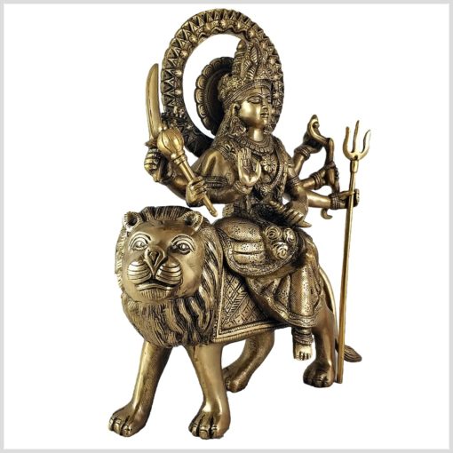 Durga auf Löwe 6,3 KG Messing Seite Links