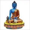 Bhaisajyaguru Medizinbuddha Kupfer Handarbeit Blau Vorderansicht