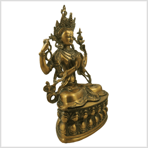 Avalokiteshvara 3,9kg Messing goldgrün Seitenansicht rechts
