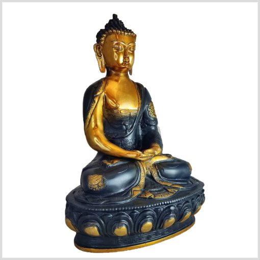 Erleuchteter Buddha Ashtamangala Meditationsbuddha Messing schwarzgold 31cm rechts
