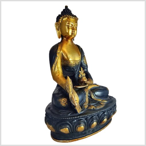Medizinbuddha Ashtamangala 31cm Schwarzgold Seite rechts