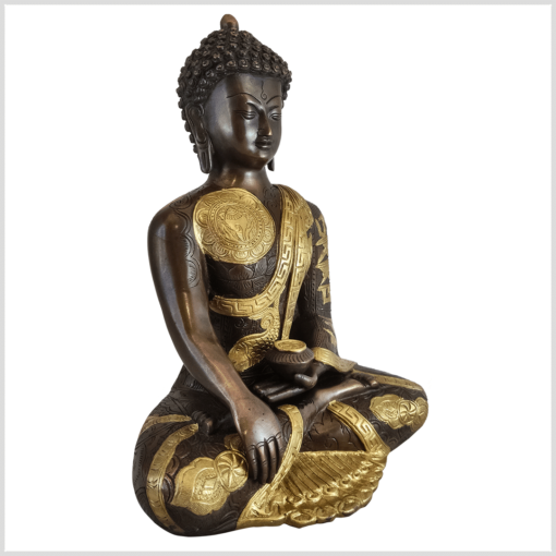 Erdender Buddha 32cm Ashtamangala Handarbeit Messing Kupfer Seite rechts