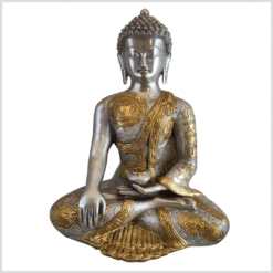 Erdender Buddha Messing Silber 32cm Vorne