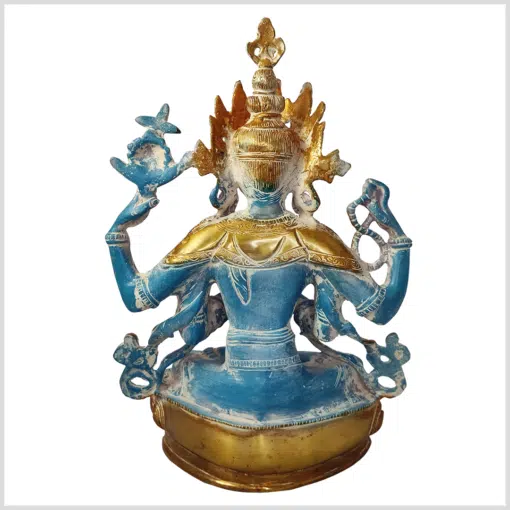 Avalokiteshvara Statue Messing blaugold 34cm hinten