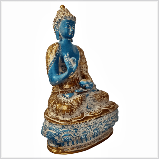 Lehrender Buddha 33cm blaugold rechts