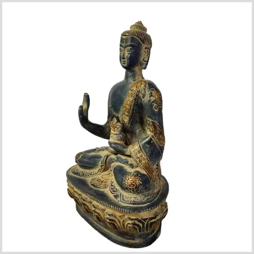 Segnender Buddha 19cm schwarzgelb antik Seite links