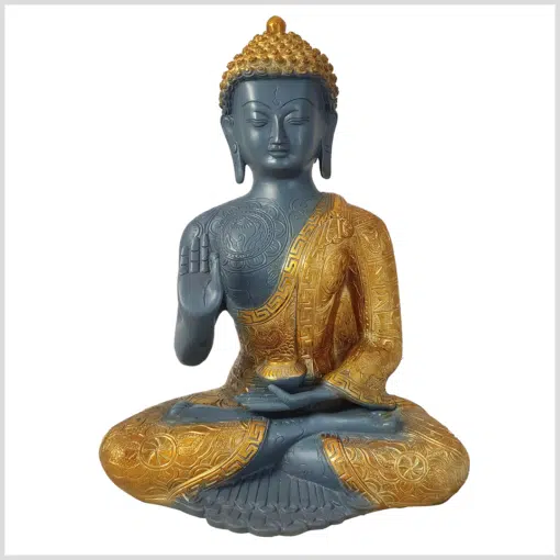 Ashtamangala Buddha der Unterweisung 32cm graugold vorne
