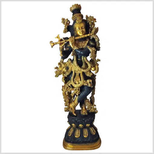 Krishna Statue braungold verziert 76cm vorne