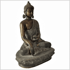 Erdender Buddha Statue kupfergrün antik 22cm rechts