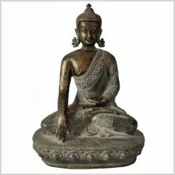 Erdender Buddha Statue kupfergrün antik 22cm vorne