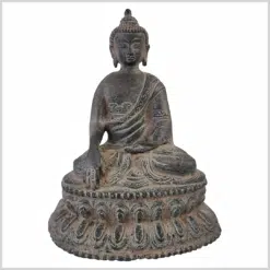 Erdender Buddha Messing steingrau 16,5cm vorne