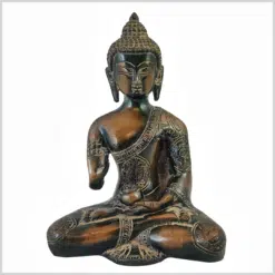 Lehrender Buddha 19cm Messing braungrün verziert vorne