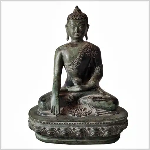 Erdender Buddha Antikfinish Schwarzgrün 26cm 3,6kg 1