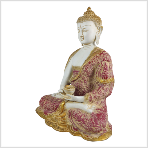 Erleuchteter Buddha Messing weißrot 29cm 6kg links
