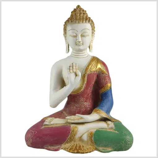 Segnender Buddha Messing weißrot 28cm 3,3kg vorne