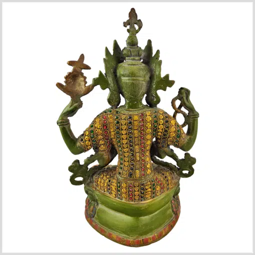 Avalokiteshvara 38cm Messing antikgrün mit Steinarbeit hinten