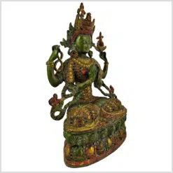 Avalokiteshvara 38cm Messing antikgrün mit Steinarbeit rechts