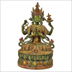 Avalokiteshvara 38cm Messing antikgrün mit Steinarbeit Vorne