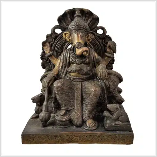 Ganesha sitzend auf Thron Messing Antik vorne