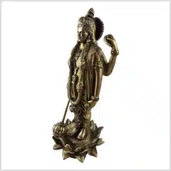 Vishnu Statue mit Chakra, Shanka und Keule in einer Lotusblüte - Messing 31cm 4kg linke Seite
