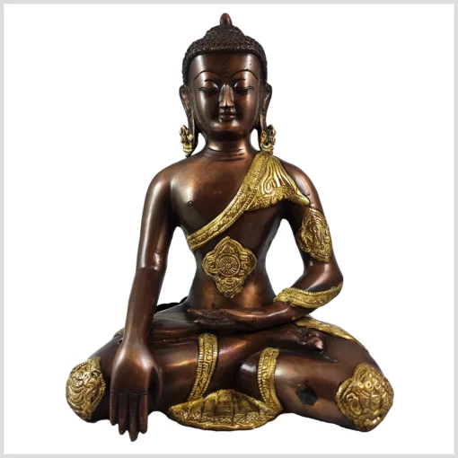 Erdender Buddha aus Messing 29cm DC Kupfergold Vorne