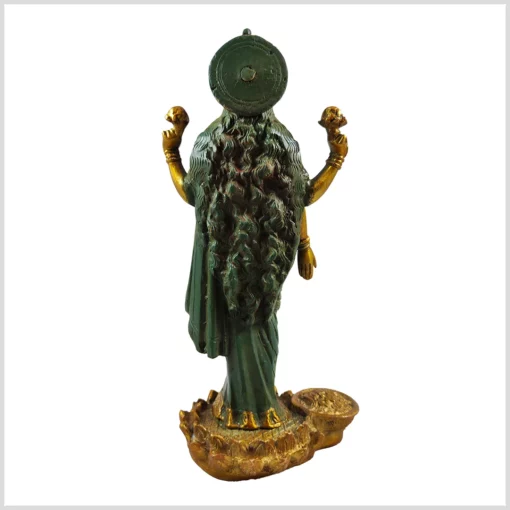 Lakshmi Statue stehend grüngold aus Messing 24,5cm Rückseite