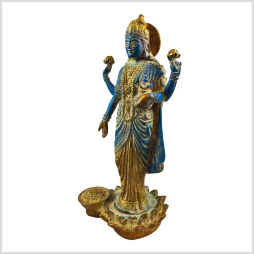 Lakshmi Statue stehend hellblau aus Messing linke Seite