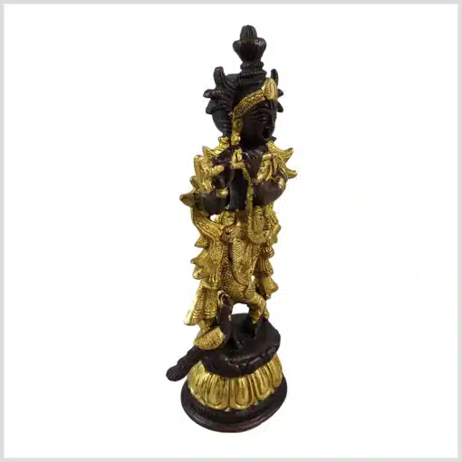 Stehender Krishna mit Flöte aus Messing gefertigt und mit Kupfer verziert rechts