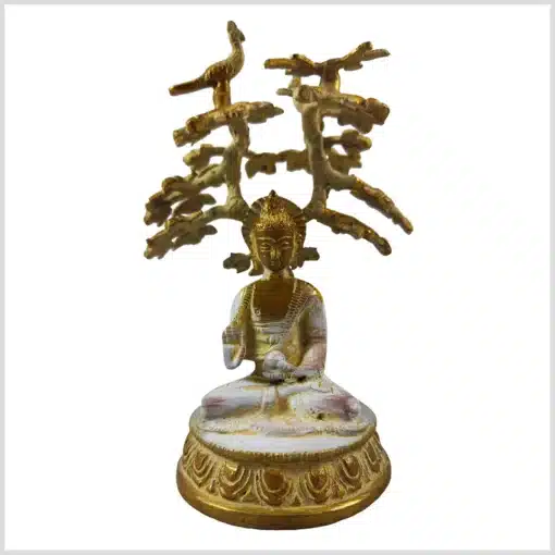 Segnender Buddha Statue unter dem Bodhibaum Messing versilbert 600g 16cm weißgold Vorne