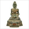 Fastender Buddha Statue aus Messing altgrün antik verziert 19cm - Vorderseite