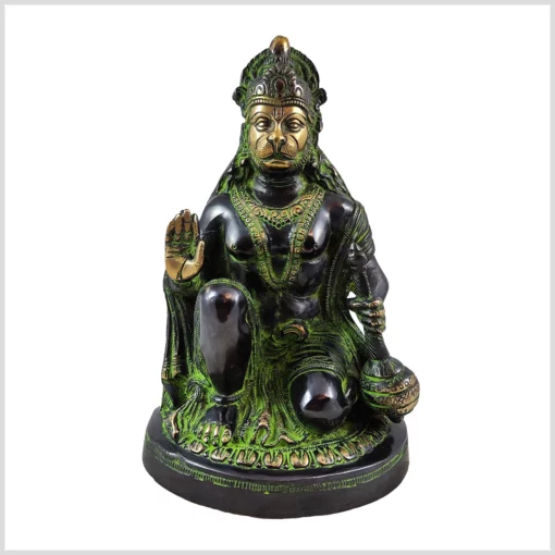 Hanuman Statue 24cm 3,44kg Messing schwarzgrün Vorderseite