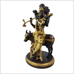 Krishna Statue aus Messing verkupfert mit Kuh 24cm 3kg linke Seite