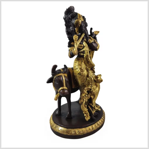 Krishna Statue aus Messing verkupfert mit Kuh 24cm 3kg rechte Seite