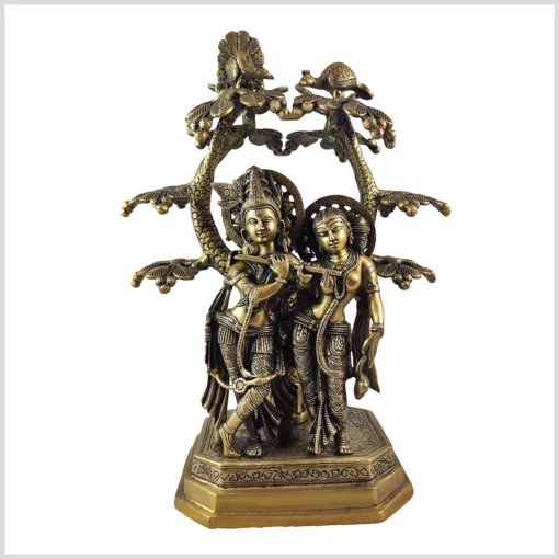 Krishna und Radha unterm Baum Messing Statue 42cm 9,7kg Vorderseite