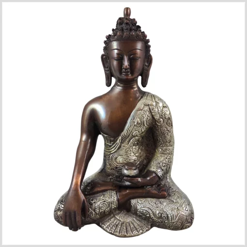 Erdender Buddha 24cm 2,3kg Kupfer Silber Vorderseite
