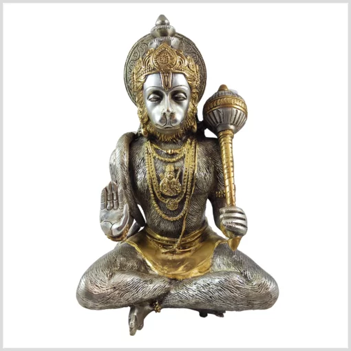 Hanuman sitzend Messing versilbert 30cm 5,4kg Vorderseite