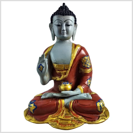 Lehrender Buddha Ashtamangala 25cm 3kg Messing Nepalstil grau vorne
