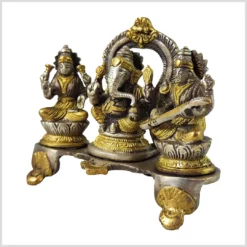 Ganesha, Sarasvati & Lakshmi Messing versilbert 13,5cm 1,3kg linke Seite