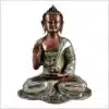 Lehrender Buddha Statue aus Messing mit Ashtamangala Symbole auf dem Körper 25cm 3kg Verkupfert und Versilbert Vorderseite