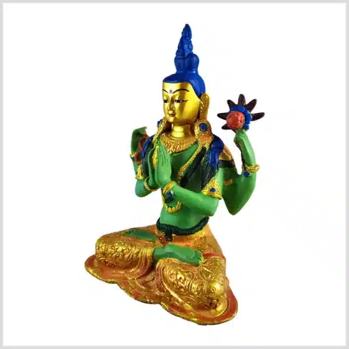 Avalokiteshvara Statue aus Messing gefertigt und bunt verziert 27cm 3,1kg linke Seite