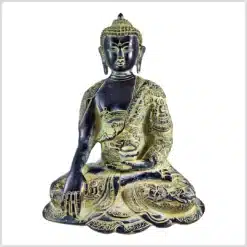 Erdender Buddha aus Messing gefertigt und schwarzblau verziert - Handarbeit aus Nepal - 29cm 6kg Vorderseite