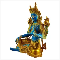 Grüne Tara Statue aus Messing 25cm 3kg hellblau gold links